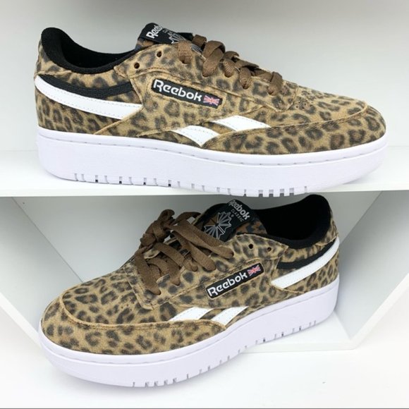 Reebok Shoes - Reebok Leopard Suede Club C Rev Platform Sneaker Leather Animal Nude